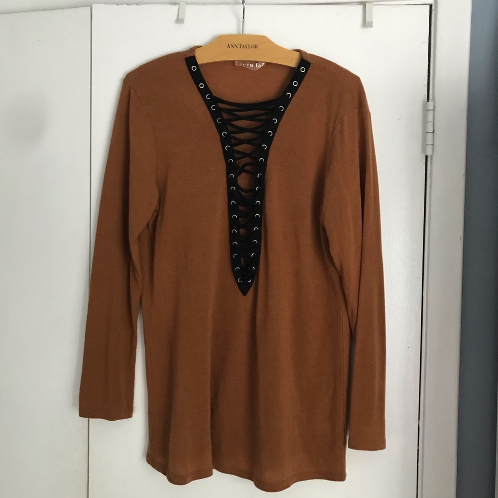 Lace up front sweater
